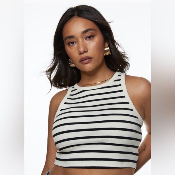 H&M Ribbed Striped Crop Top Tank - Picture 1 of 16